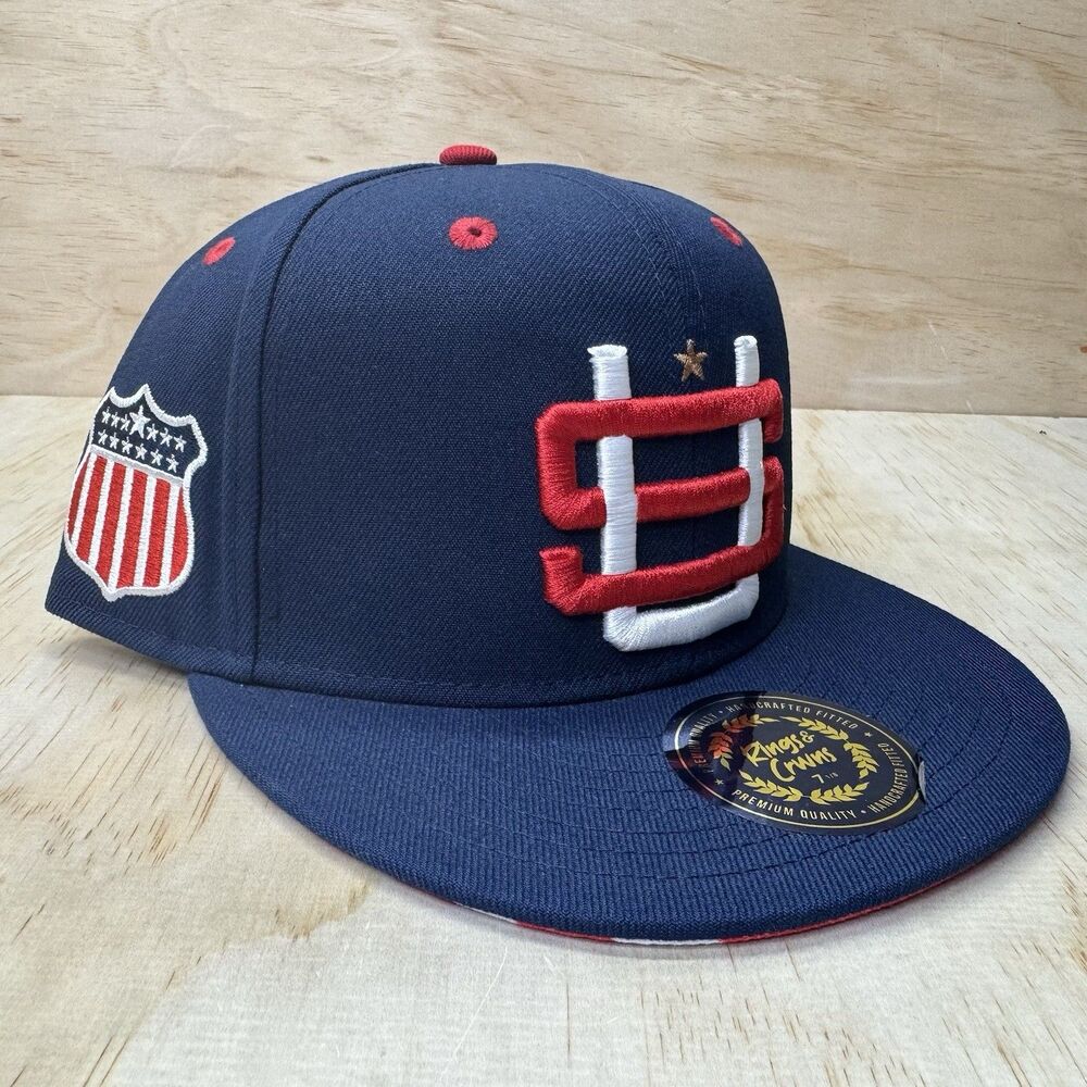 NEW 7 1/8 USA Rings Crwns United States Country Pride Fitted Cap Hat Blue